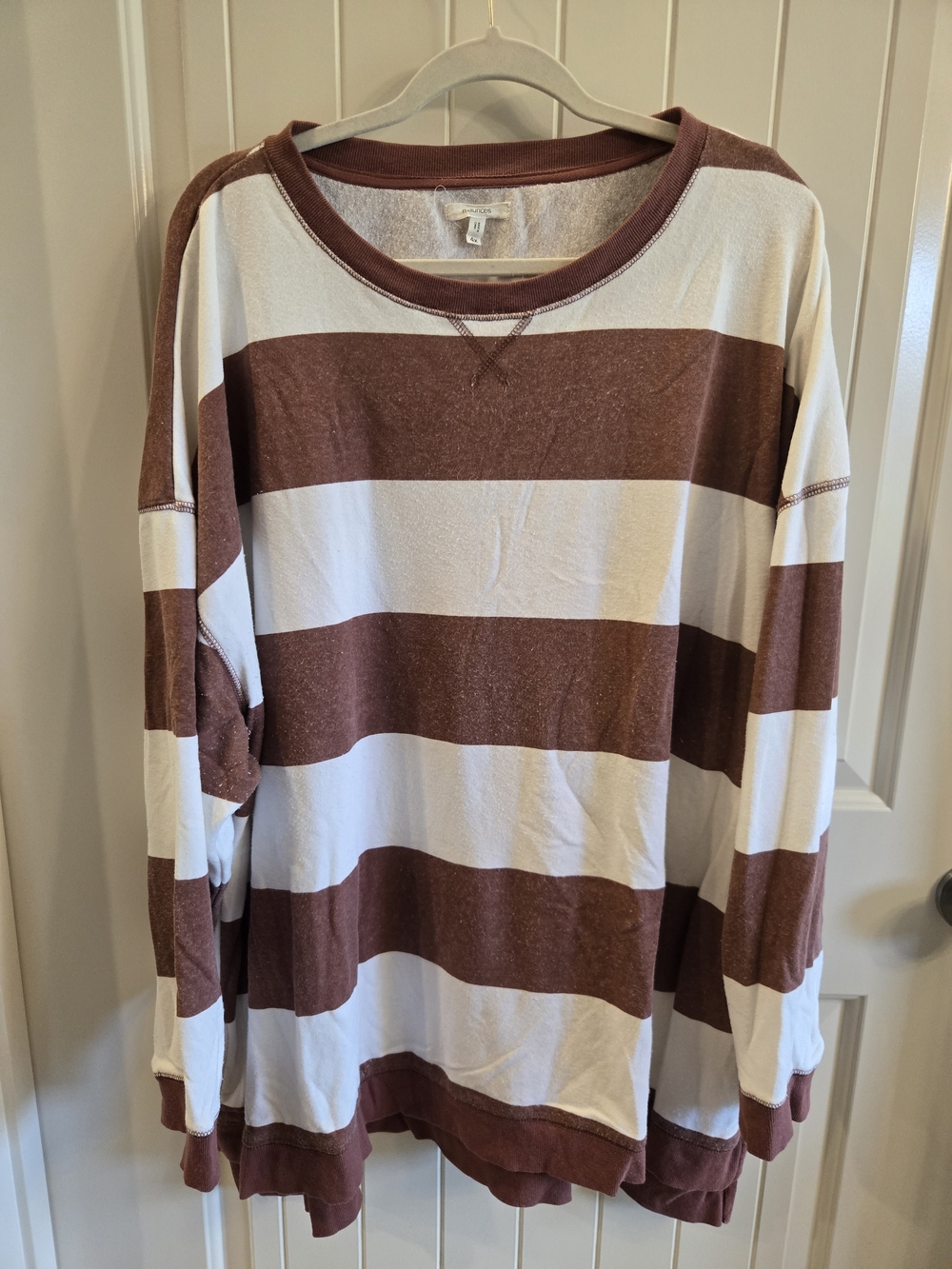 Maurices Rust and White Striped Long-Sleeve Pullover Plus Size 4x
